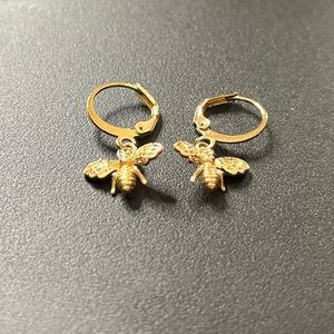 Gold Bee Charm Hoop Earrings - Women Jewelry